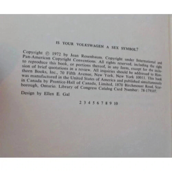 Vintage Is Your Volkswagen A Sex Symbol? Jean Rosenbaum 1972 First Edition - Picture 2 of 3